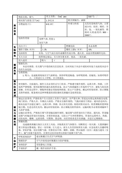 煤气安全技术说明书SDS  - 副本