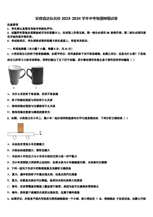 安微省达标名校2023-2024学年中考物理押题试卷含解析