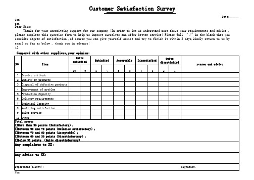 客户满意度调查表英文模版