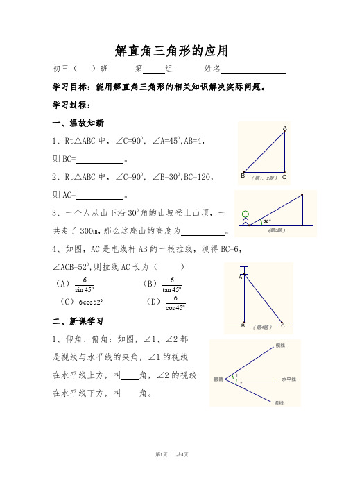 人教版初三第一轮复习《解直角三角形的应用》导学案