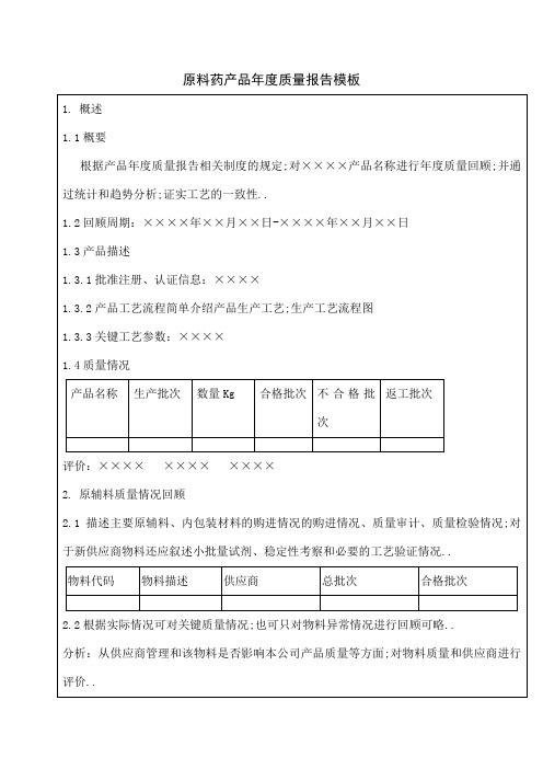 原料药产品质量报告