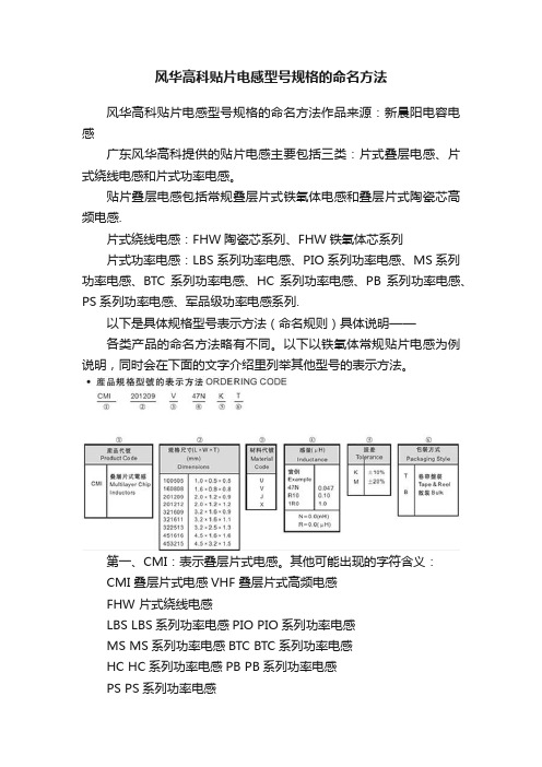 风华高科贴片电感型号规格的命名方法