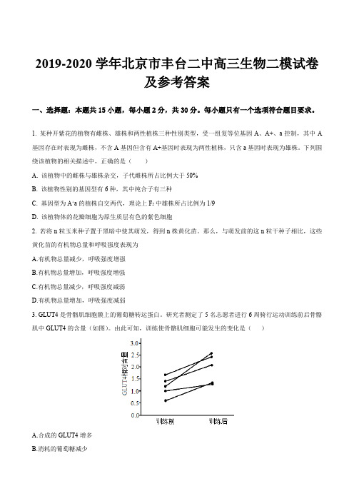 2019-2020学年北京市丰台二中高三生物二模试卷及参考答案