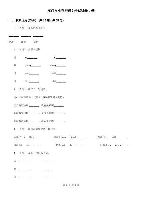 江门市小升初语文考试试卷C卷