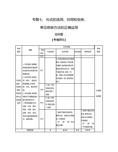 2020年浙江高考语文复习专题七 句式的选用、仿用和变换,常见修辞方法的正确运用