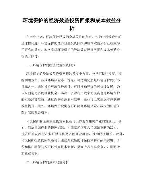 环境保护的经济效益投资回报和成本效益分析