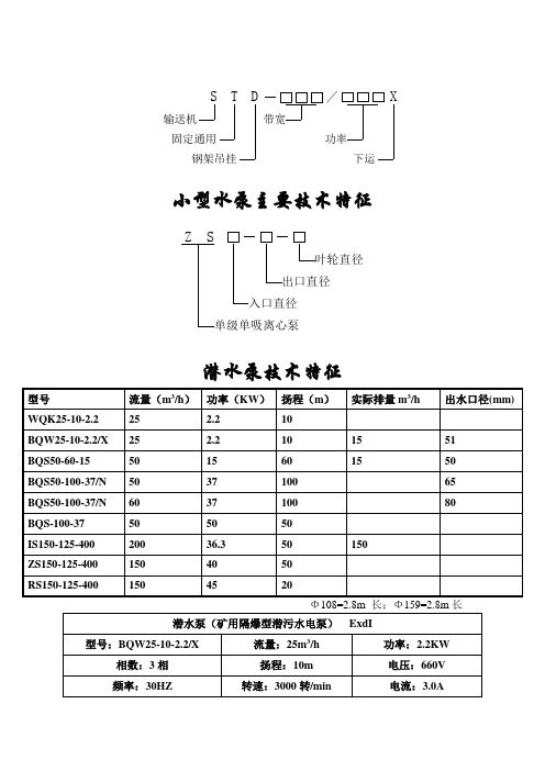 煤矿常用水泵技术参数