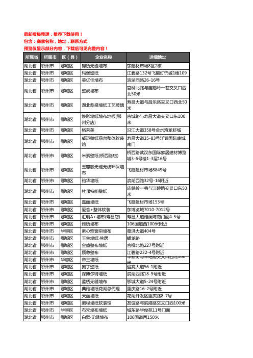 新版湖北省鄂州市墙布企业公司商家户名录单联系方式地址大全67家