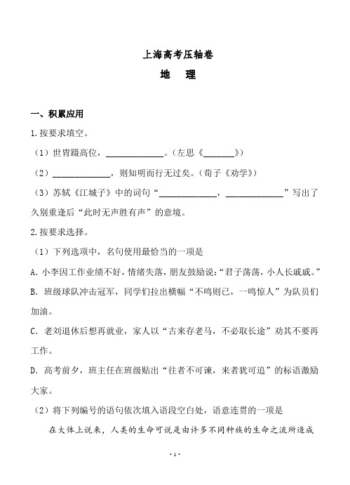 上海市2020届高考压轴卷 语文--带答案--2020高考模拟试卷