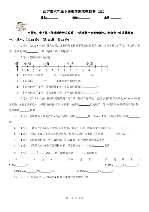 西宁市六年级下册数学期末模拟卷(三)