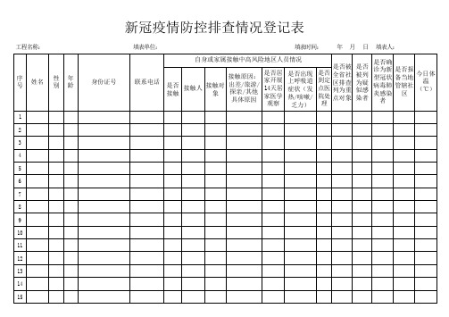 新冠疫情防控排查情况登记表