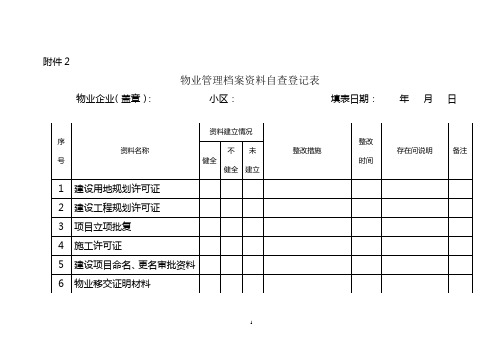 物业管理档案资料自查登记表