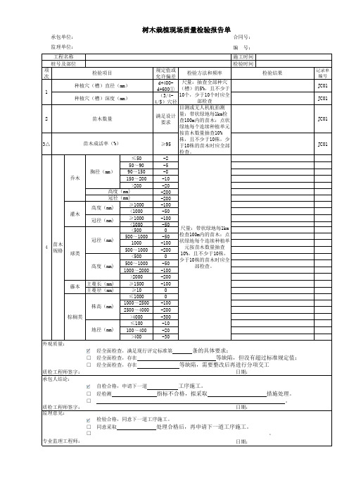 树木栽植现场质量检验报告单