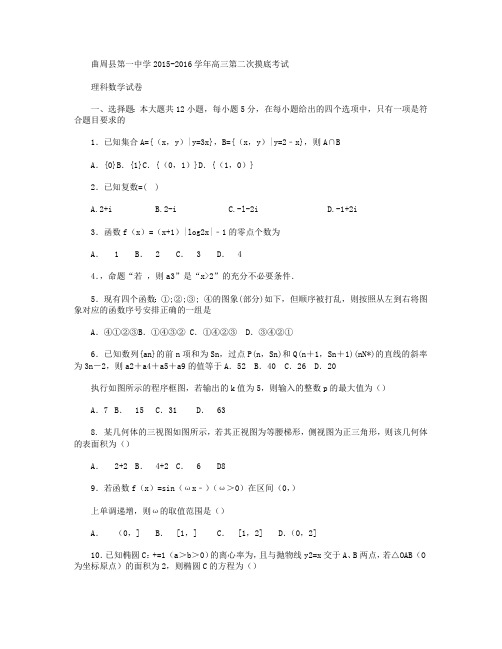 河北省邯郸市曲周县第一中学2016届高三上学期第二次摸底考试数学(理)试卷