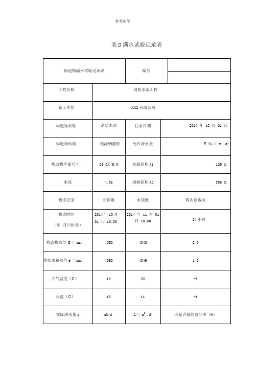 表D满水试验记录表