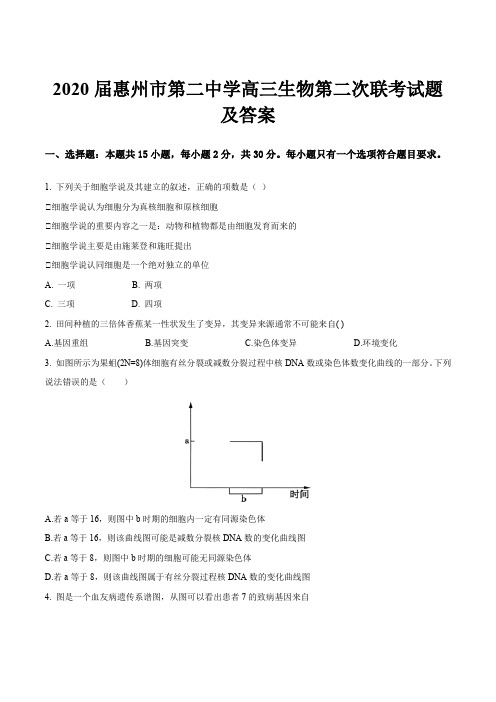 2020届惠州市第二中学高三生物第二次联考试题及答案