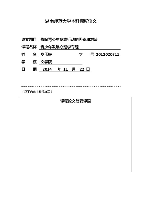 湖南师范大学本科课程论文