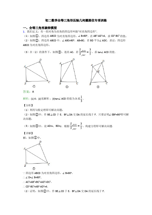 初二数学全等三角形压轴几何题提优专项训练