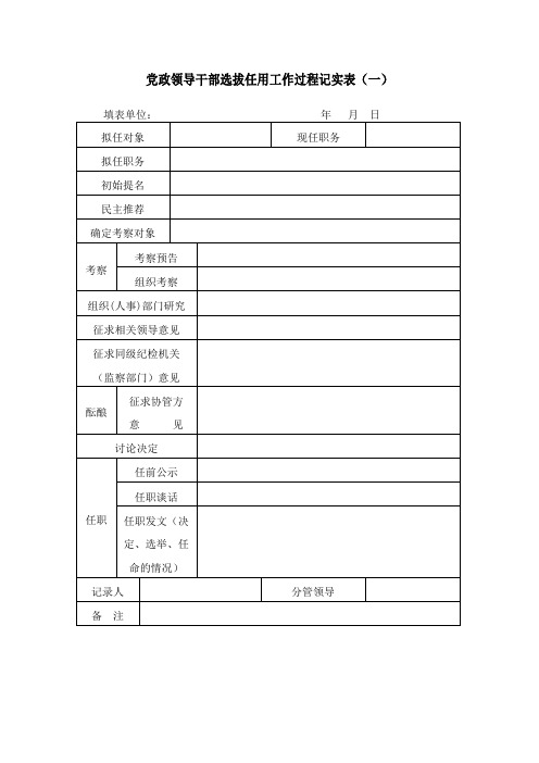 党政领导干部选拔任用工作过程记实表