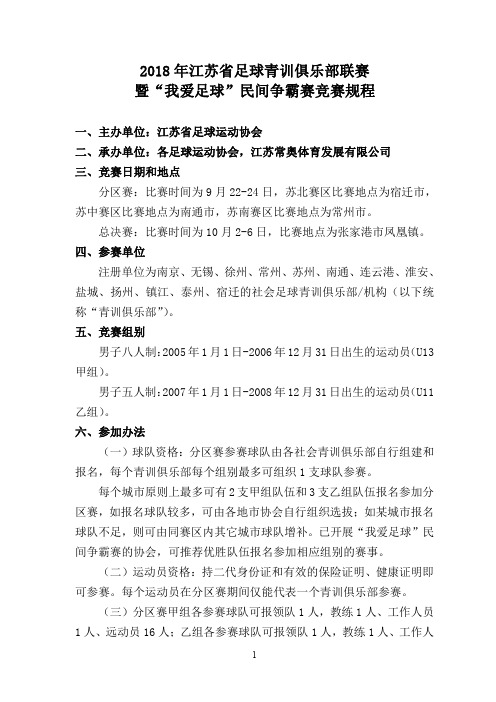 2018 年江苏省足球青训俱乐部联赛 暨我爱足球