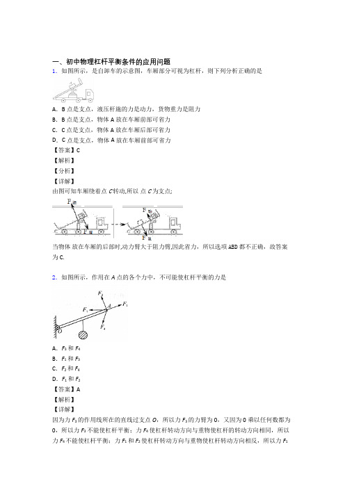 2020-2021中考物理二轮 杠杆平衡 专项培优 易错 难题附答案解析