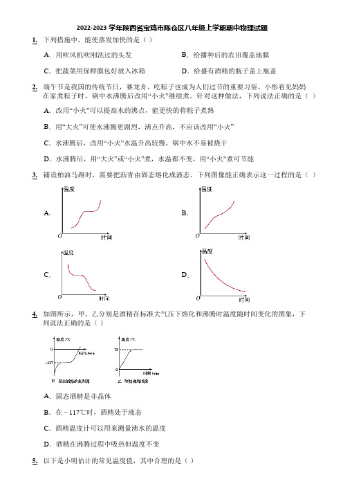 2022-2023学年陕西省宝鸡市陈仓区八年级上学期期中物理试题