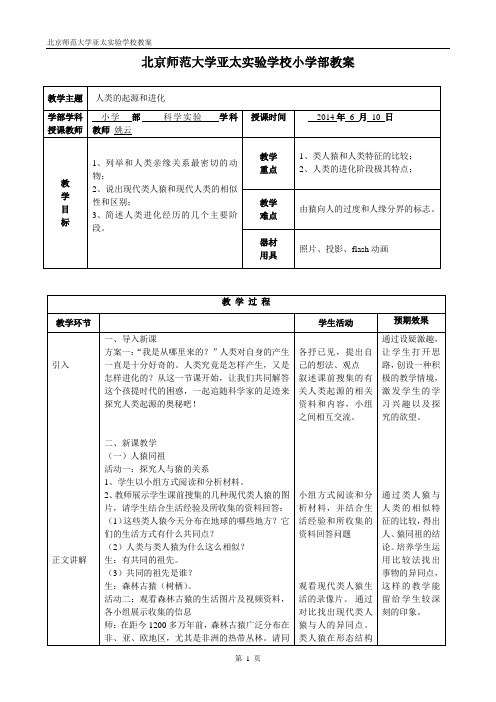 14 人类的起源和进化教学设计