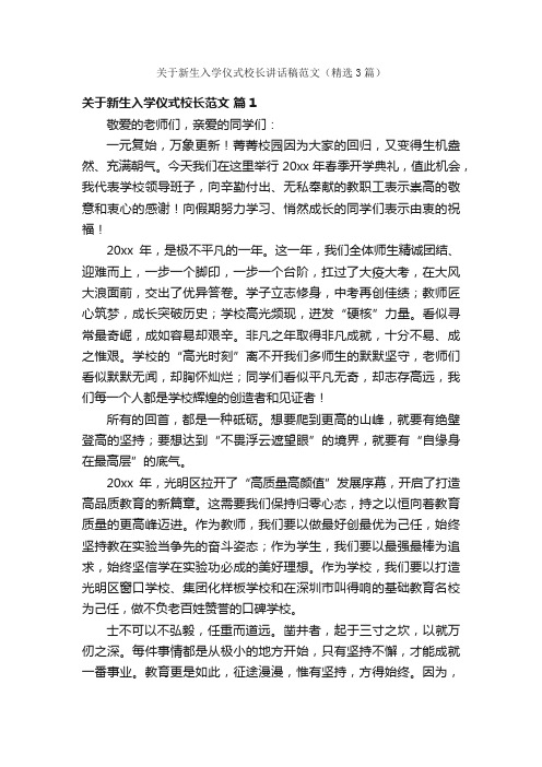 关于新生入学仪式校长讲话稿范文（精选3篇）