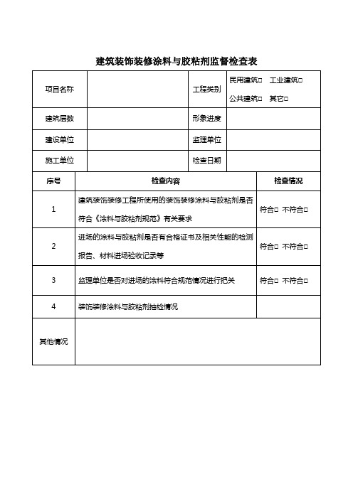 建筑装饰装修涂料与胶粘剂监督检查表