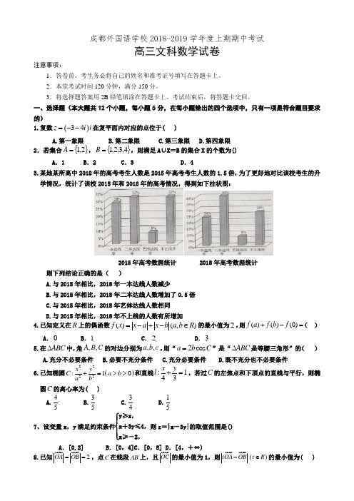 四川省成都外国语学校2018-2019学年高三上学期期中考试文科数学试卷(有答案)