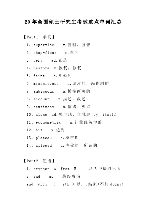 20年全国硕士研究生考试重点单词汇总