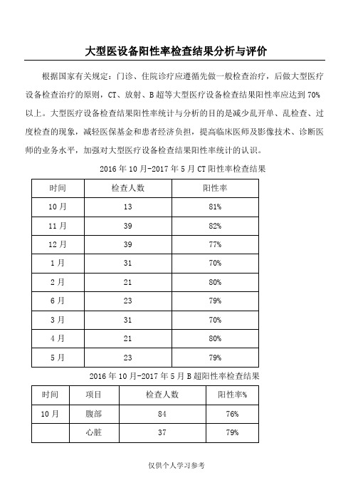 大型医设备阳性率检查结果分析与评价