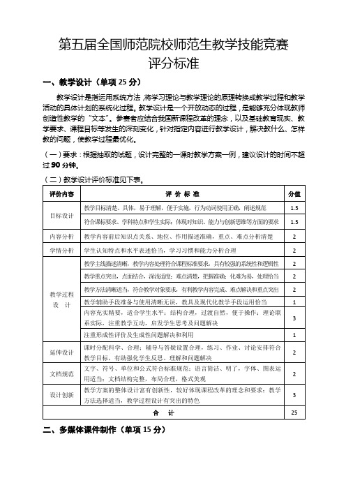 第五届全国师范院校师范生教学技能竞赛评分标准