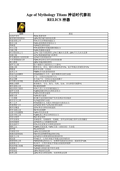 神话时代参数表