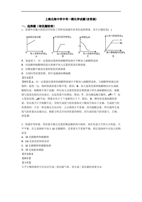 上海北海中学中考一模化学试题(含答案)