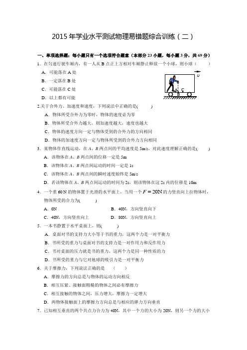 2015年江苏省盱眙县新马中学高二物理学业水平测试易错题综合训练(二)(有答案)