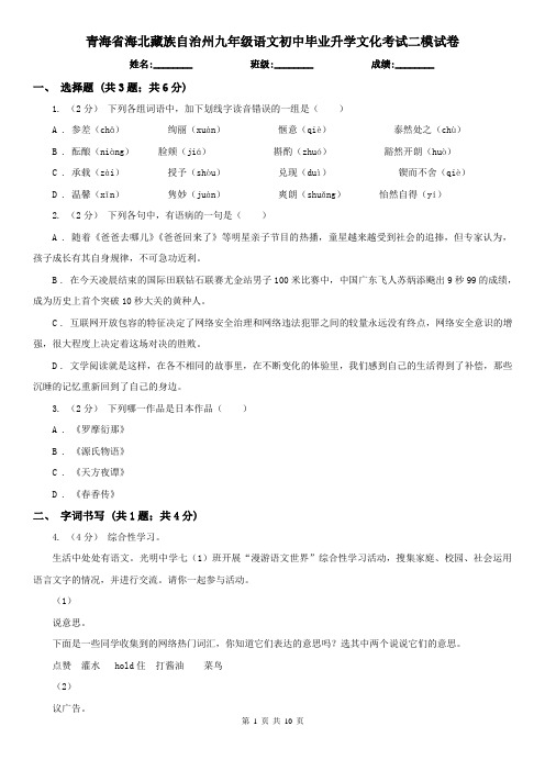 青海省海北藏族自治州九年级语文初中毕业升学文化考试二模试卷