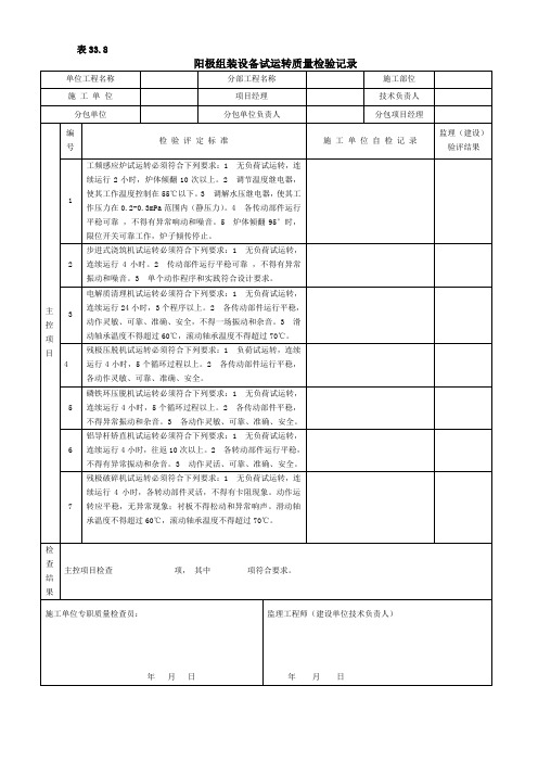 阳极组装设备试运转质量检验记录