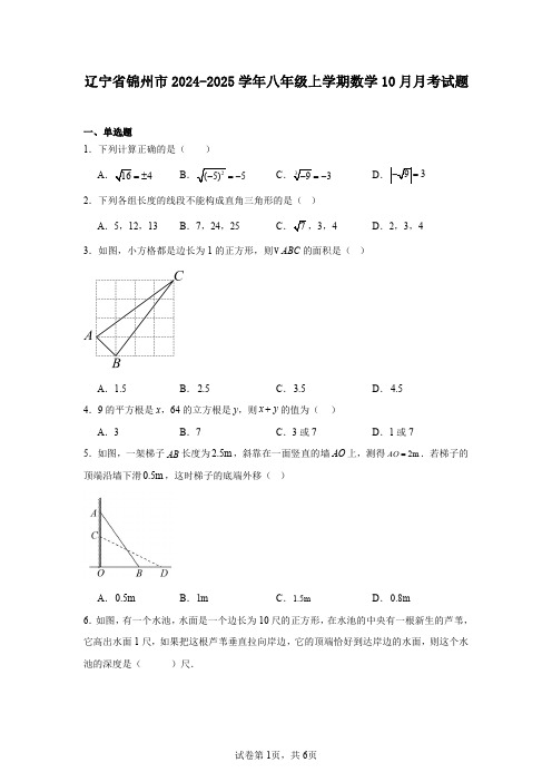 辽宁省锦州市2024-2025学年八年级上学期数学10月月考试题