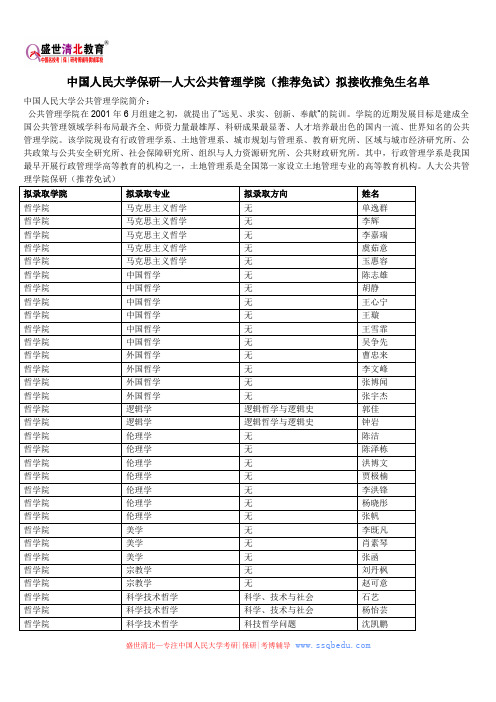 中国人民大学保研—人大公共管理学院(推荐免试)拟接收推免生名单