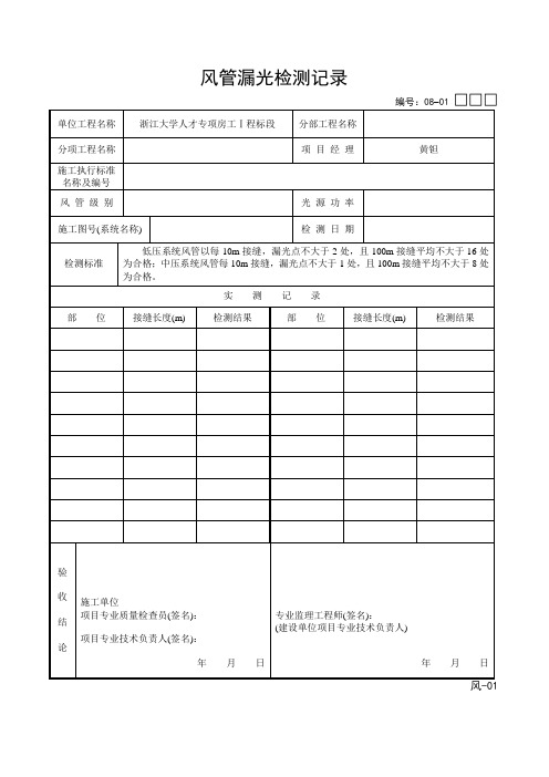 风管漏光检测记录