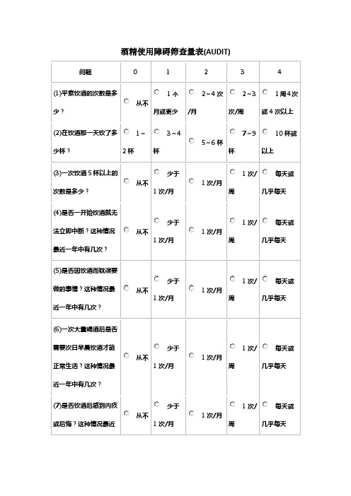 酒精使用障碍筛查量表(AUDIT)