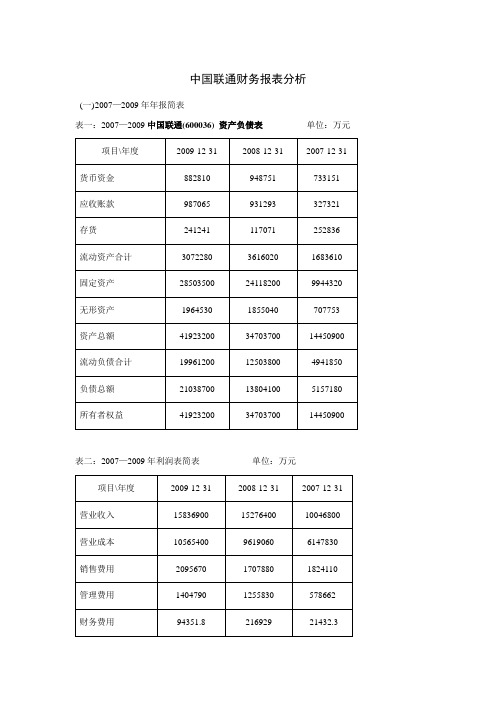 中国联通财务报表分析