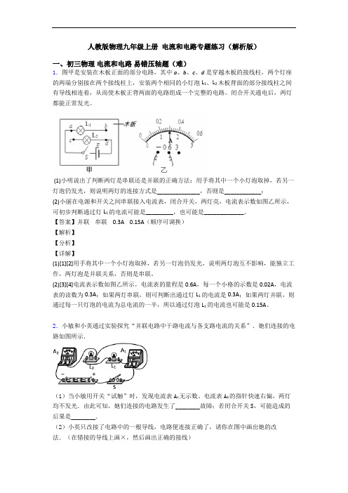 人教版物理九年级上册 电流和电路专题练习(解析版)