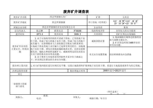 废弃矿井调查汇总表