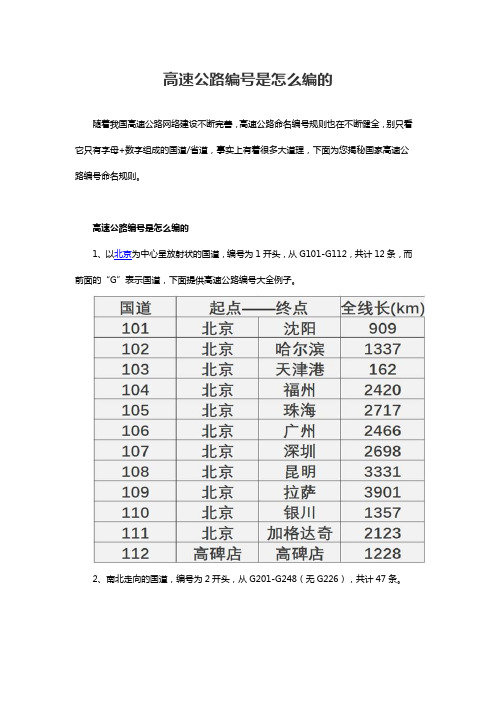 高速公路编号是怎么编的