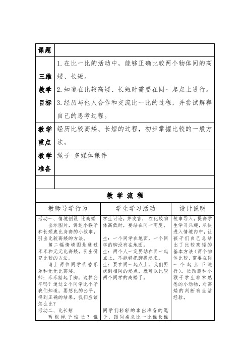 最新冀教版一年级数学上册《 比一比  比较高矮和长短》研讨课教案_12