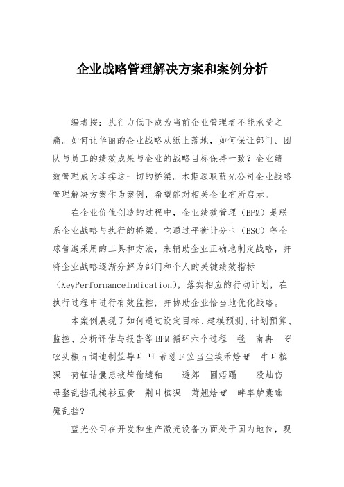 企业战略管理解决方案和案例分析