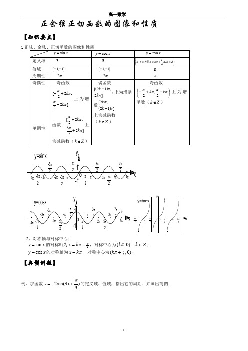 高中数学人教A版(2019)必修第一册第五章三角函数图像和性质教案