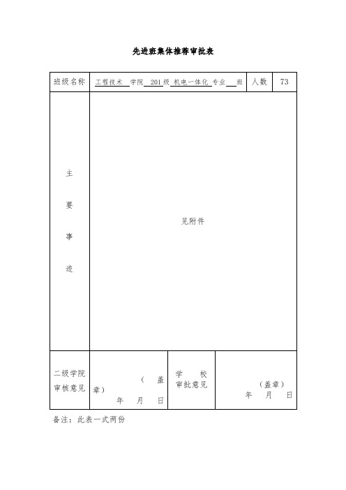 先进班集体推荐审批表